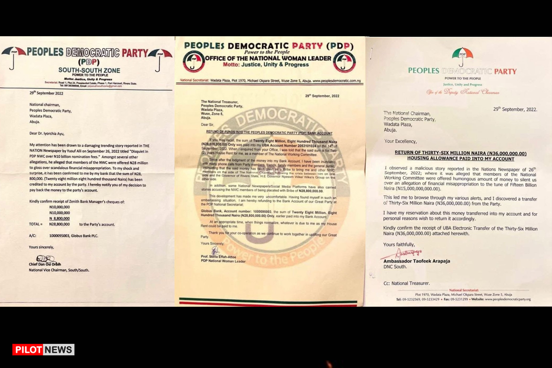 Pdm Namibia Letter.pdf New Twist In PDP Crisis, NEC Members return Billions Of Naira