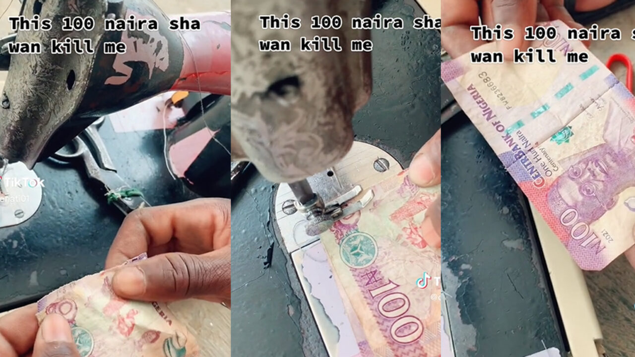 Watch video of lady sewing torn Naira note