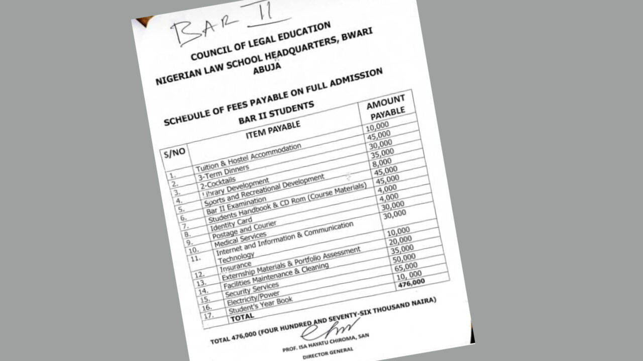 Outrage as Nigerian law school raises fee to N476,000