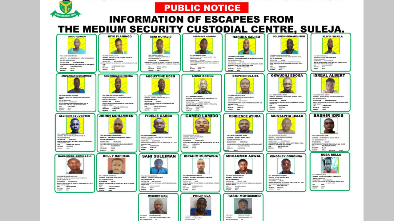 Suleja Prison Jail Break: 31 Inmates On The Run, NCoS Publish Pictures