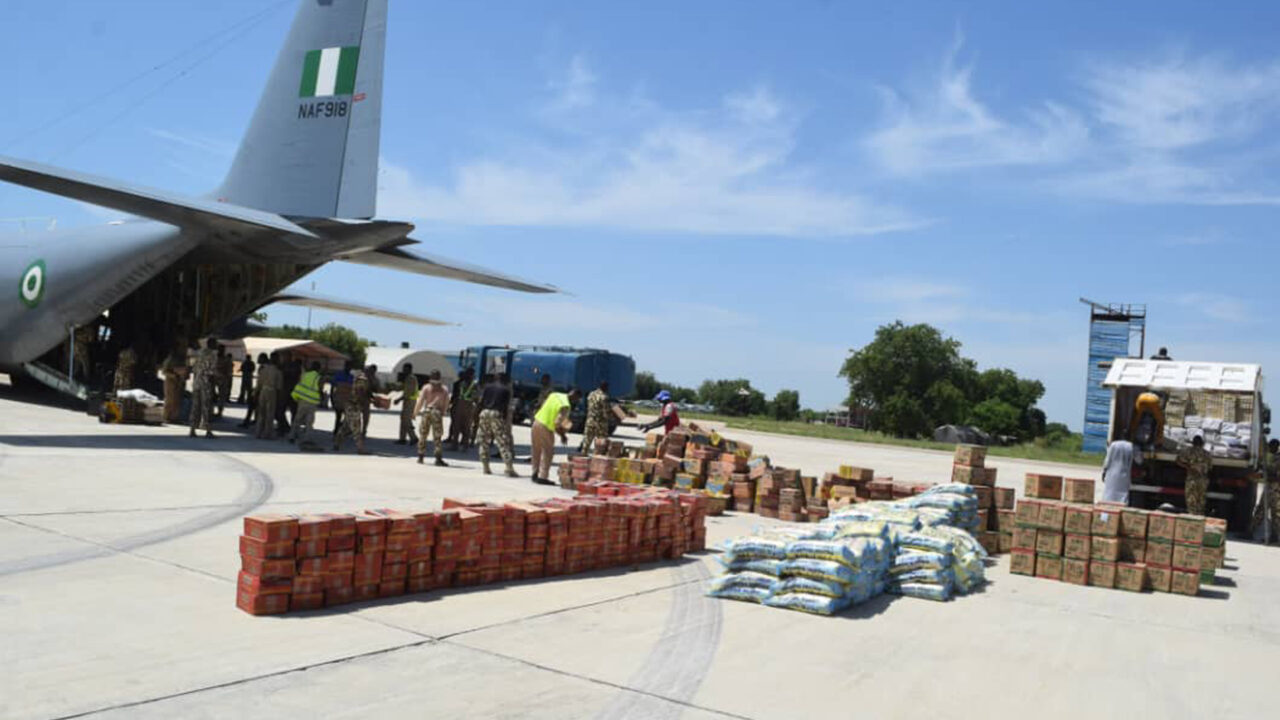 NAF Airlifts Relief Materials Donated By Nigeria’s First Lady To Borno Flood Victims